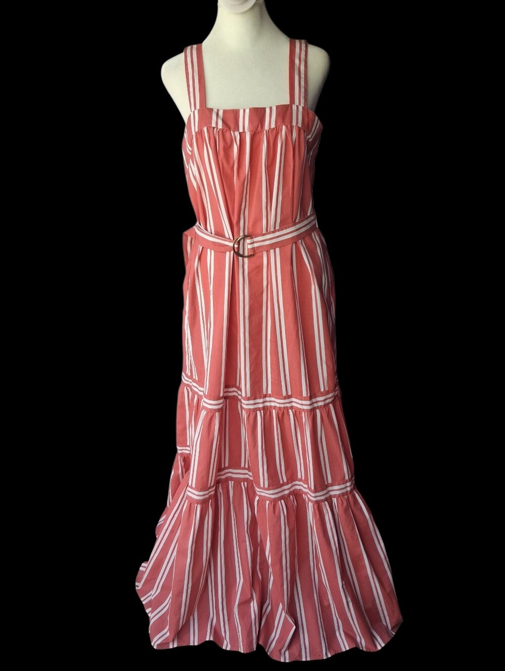 Elan Tiered Maxi Dress Coral Stripe XL